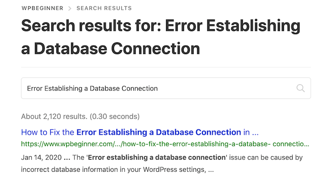 Searching for support on the WPBeginner website Searching for support on the WPBeginner website