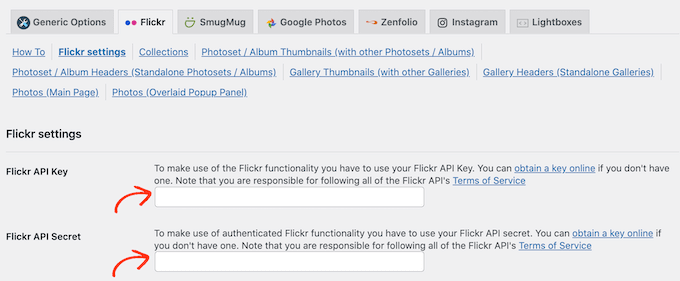 Adding the Flickr API key and secret Adding the Flickr API key and secret