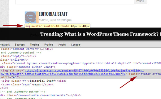Găsirea clasei CSS utilizate de pictograma gravatar