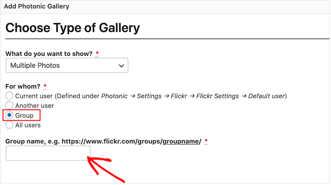 The Flickr group name settings The Flickr group name settings