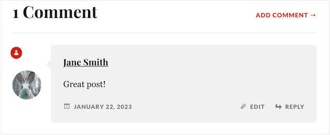 Un ejemplo de un Gravatar en un sitio web de WordPress