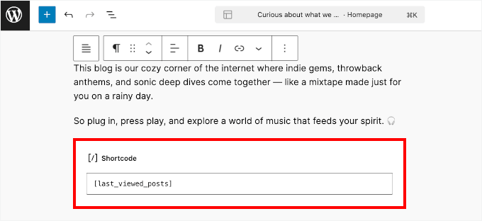 Add the last viewed posts shortcode