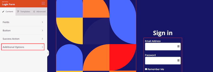 Apăsați pe opțiuni suplimentare în constructorul de pagini