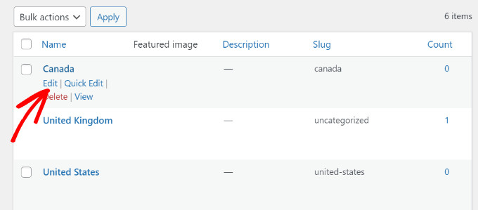 Modifica una categoria esistente