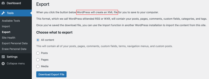 You Can Export Your Website to an XML File You Can Export Your Website to an XML File