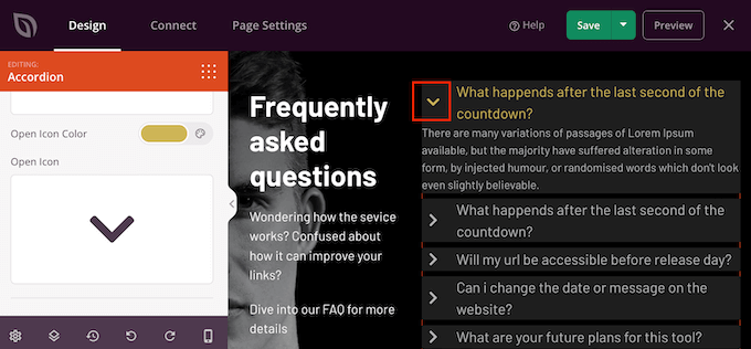 Wie man das Öffnen- oder Schließen-Symbol in einem Bereich mit häufig gestellten Fragen ändert