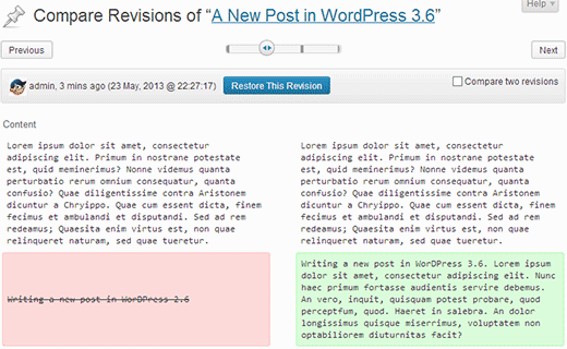WordPress 3.6'da Geliştirilmiş Gönderi revizyonları