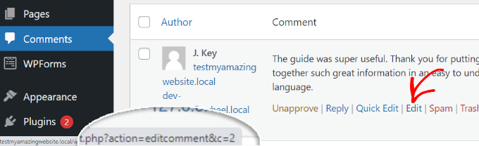 ID de comentario de WordPress