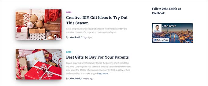 Previzualizare buton de urmărire Facebook în bara laterală