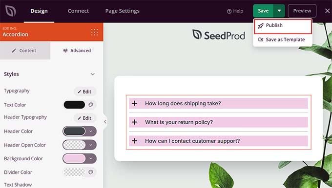 Customize your FAQs and publish the page Customize your FAQs and publish the page