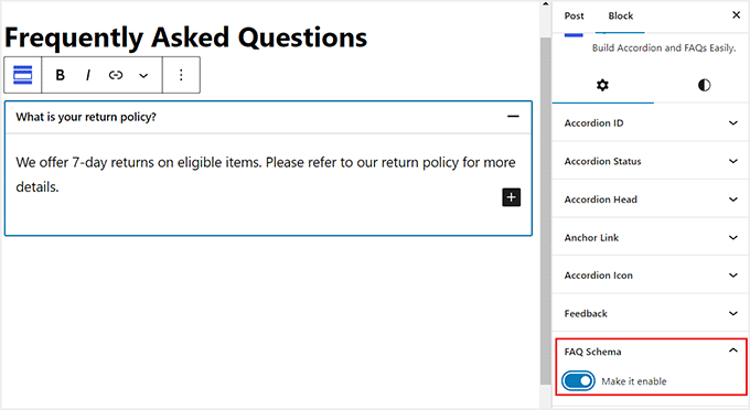 Enable the FAQ schema Enable the FAQ schema