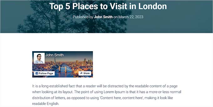 Buton de urmărire Facebook în postare