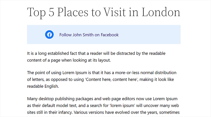 Previzualizare în editorul complet al site-ului pentru butonul de urmărire Facebook