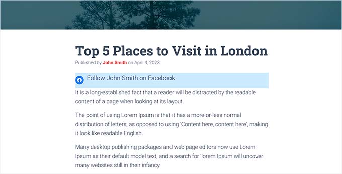 Buton de urmărire Facebook într-o postare