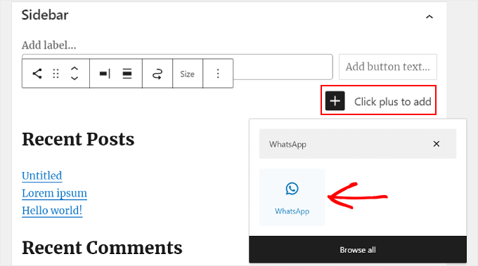 Placement du widget Icônes sociales sous le widget Recherche et ajout de l'icône WhatsApp
