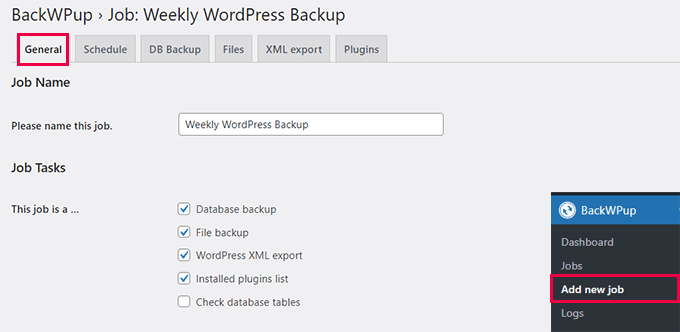 Create a new backup job Create a new backup job