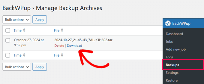 Download backup Download backup