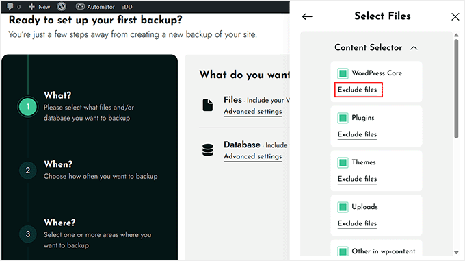 BackWPupで除外ファイルリンクをクリックする