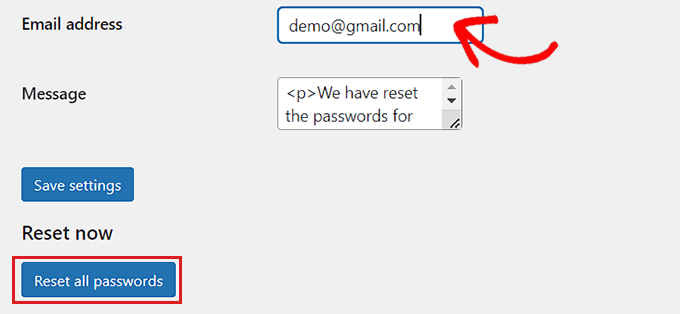 全ユーザーのパスワードをリセットするには、全パスワードリセットボタンをクリックしてください