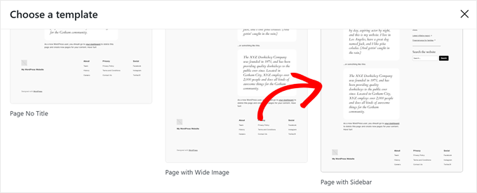 Choix d'utiliser le modèle de page avec barre latérale dans FSE