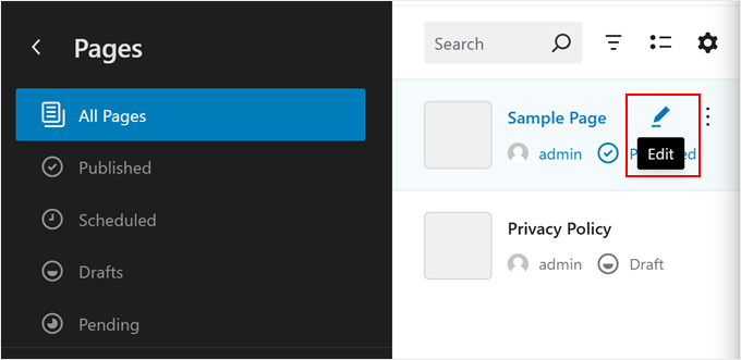 Modification de la page d'exemple dans FSE
