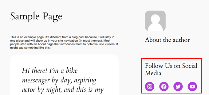 Exemple de barre latérale avec icônes sociales créée avec FSE