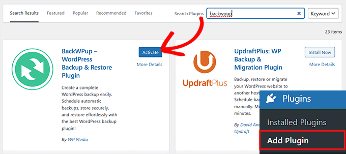 BackWPupをインストールして有効化する