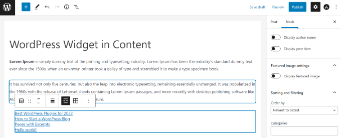 Senaste inläggs widget-block