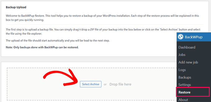 Restore BackWPup backup Restore BackWPup backup