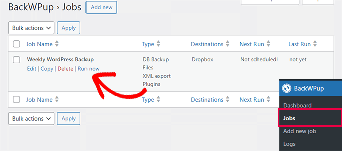 Run backup job Run backup job