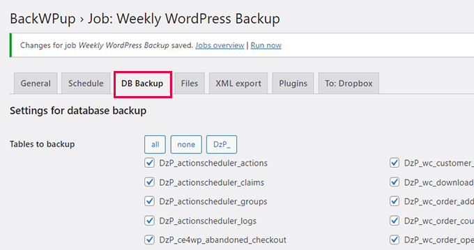 Select database tables Select database tables