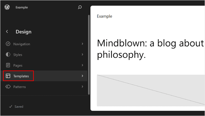 Choosing the Templates menu on WordPress Editor Choosing the Templates menu on WordPress Editor