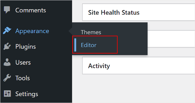 Selecting the Full-Site Editor from the WordPress admin panel Selecting the Full-Site Editor from the WordPress admin panel