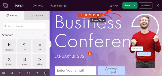 Deleting blocks from a SeedProd page template Deleting blocks from a SeedProd page template