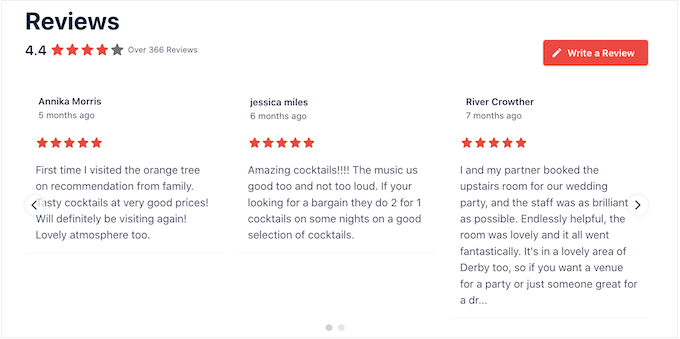 An example of Google reviews in a slider An example of Google reviews in a slider