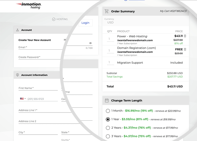 InMotion Hosting checkout page