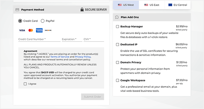 InMotion Hosting payment and checkout