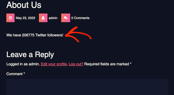An example of a Twitter follower count, created using WPCode An example of a Twitter follower count, created using WPCode
