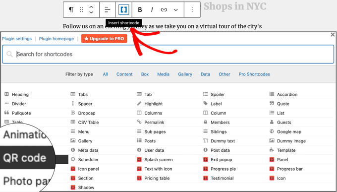 Click the Insert Shortcode Button Click the Insert Shortcode Button