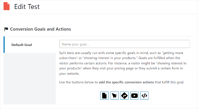 Select conversion goal and action Select conversion goal and action