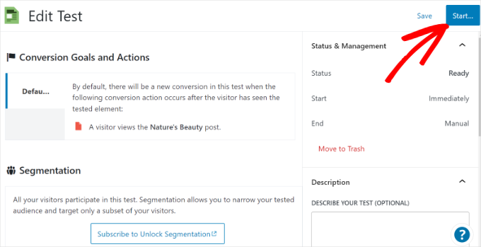 Select goal and start the test Select goal and start the test