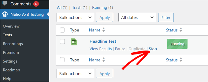 Stop your test Stop your test