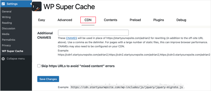 Haz clic en la opción omitir URLs HTTPS en WP Super Cache Haz clic en la opción omitir URLs HTTPS en WP Super Cache