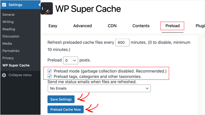 Precarga en WP Super Cache Precarga en WP Super Cache