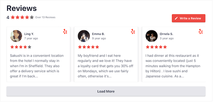 Yelp reviews slider Yelp reviews slider