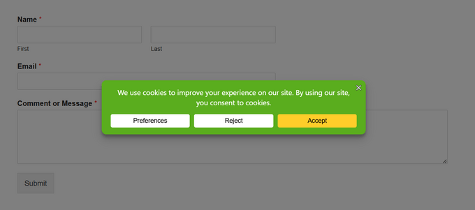 See the cookie popup live on your WordPress website See the cookie popup live on your WordPress website