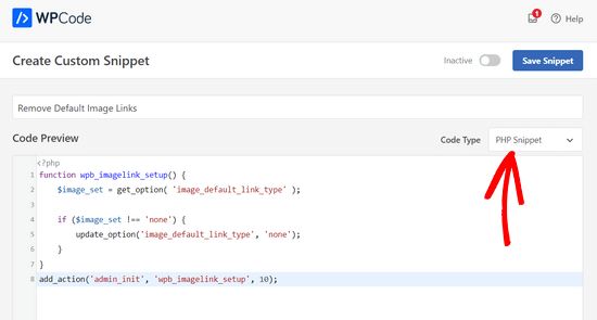 Paste code snippet in WPCode to remove default image links Paste code snippet in WPCode to remove default image links