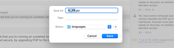 Redenumește și salvează fișierul tău PO