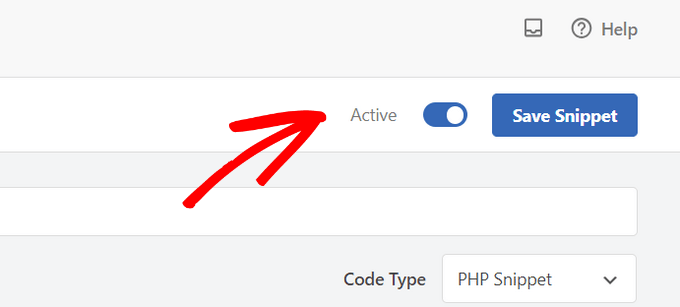 Activate and save snippet in WPCode Activate and save snippet in WPCode