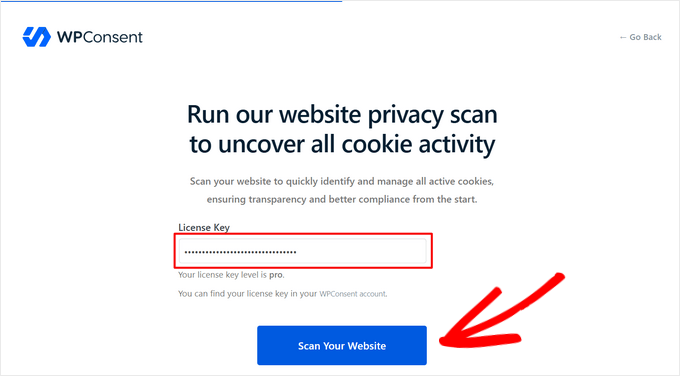 Enter your license key and scan your website Enter your license key and scan your website